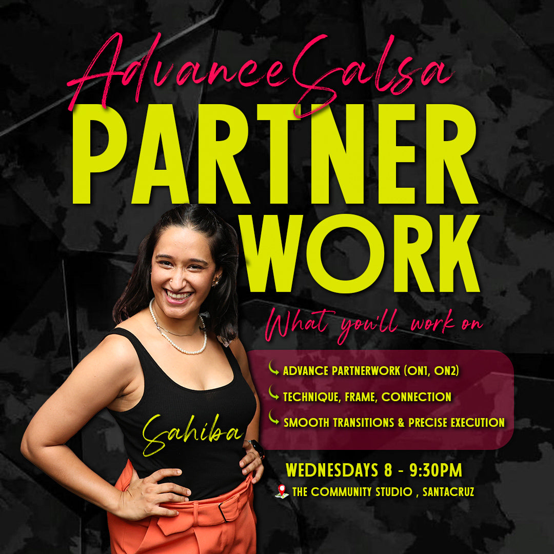 Dance Design Advanced Salsa Partnerwork with Sahiba demonstrating intricate partner dance moves and coordination.