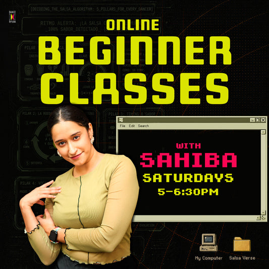 Online beginner salsa dance classes in India offered by Dance Design, featuring students practicing salsa steps at home.