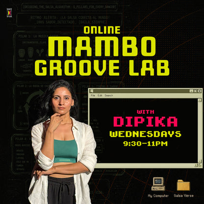 Dance Design Online Mambo Groove Lab with Dipika Pandey in India, featuring dancers practicing mambo moves in a studio setting.